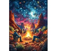 Vaqueros alrededor de una fogata en el desierto bajo Puzzle 300 Piezas Cartón Resistente Para Niños Mayores 14 Años Vida silvestre y mascotas Decoración Salón Para Colgar En Pared Decoración Artística
