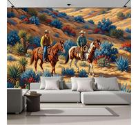 Vaqueros Caballos Desierto Papel Pintado Panorámico 400x280cm, Ilustración Retro Del Oeste Papel Pintado De Seda, Grandes Murales Para Salón Sala De Estar Estudio Decoración, Marrón