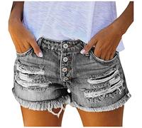 Vaqueros Cortos Mujer Jean Corto Sueltos Shorts Mujer Denim Casual Midi Pantalones Cortos de Mujer Rotos Bermudas Verano Retro (Grey, XL)