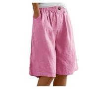 Vaqueros Cortos Mujer Pantalones clásicos, Sencillos, Lisos, con Botones, Cintura elástica y Bolsillos, Pantalones Cortos Holgados de Uso Diario(Pink,XXXL)