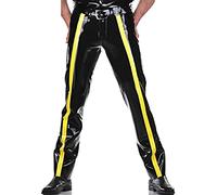 Vaqueros De Látex Con Botones, Cremalleras, Pantalones De Goma, Parte Inferior De Los Pantalones,Púrpura W Amarillo,METRO