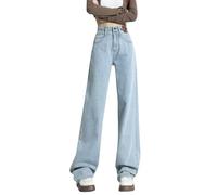 Vaqueros de mujer fluido verano de gran tamaño jeans de algodón look Denim para mujer polainas de cintura alta con cinturón leggings de forma de moda estiramiento de forma, azul claro, XXL