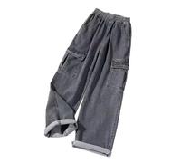 Vaqueros de mujer genéricos de cintura alta de corte recto lavado retro 2026 Jeans casuales, gris, XXL