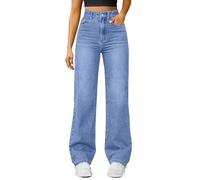 Vaqueros de pierna ancha para mujer UK, pantalones elásticos de tiro alto con bolsillos palazzo de mezclilla, pantalones de sudadera holgados de pierna recta, pantalones de mezclilla de cintura alta
