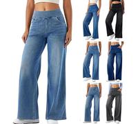 Vaqueros de pierna ancha para mujer UK, pantalones elásticos de tiro alto con bolsillos, pantalones palazzo de sujeción, pantalones de mezclilla de tiro alto elásticos, pantalones de chándal holgados