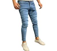 Vaqueros Elasticos Hombre Tallas Grandes - Casual Full Denim Bodybuilding Mens Pocket Summer Sports Longitud Pantalones Jeans para S (Blue XL)
