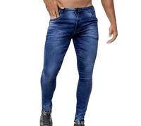 Vaqueros elásticos para hombre, modernos, negros, ajustados, ajustados, ajustados, hip hop, pantalones con agujeros, para hombres, cremallera, vaqueros, fiestas, ligeros, suaves, azul marino, M