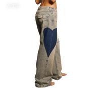Vaqueros Holgados de Pierna Ancha con Estampado de Corazones para Mujer Pantalones Vaqueros Vintage de Tiro bajo y Pierna Recta Y2K