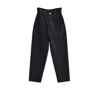 Vaqueros holgados para mujer, cintura alta elástica, vaqueros lisos holgados para mujer, pantalones anchos, Negro, L