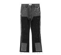 Vaqueros Hombre Baggy, Hombres y Mujeres con el Mismo Estilo de High Street Splicing Ink Street Advanced Sense of Micro Flare Jeans (Black, L)