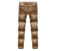 Vaqueros Hombre Fashion Slim Fit Pantalones Rotos con Bolsillos Casual Pantalón Mezclilla Rasgado Pantalones Caqui 36