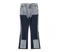 Vaqueros Hombre Rectos, Hombres y Mujeres con el Mismo Estilo de High Street Splicing Ink Street Advanced Sense of Micro Flare Jeans (Blue, L)