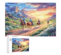 Vaqueros Montando a través de Las montañas del Atardecer Puzzle 1000 Piezas para Adolescentes 14+ Juego Educativo Práctica De Razonamiento Regalo para Estudio 1000 PCS