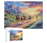 Vaqueros Montando a través de Las montañas del Atardecer Puzzle 300 Piezas para Adolescentes 14+ Actividad De Fin De Semana Razonamiento Lógico Regalo para Jóvenes 300 PCS