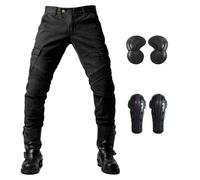 Vaqueros Moto Pantalones vaqueros negros for motocicleta for hombre, con protector de extensión, desmontables, for carreras, carretera, for motociclistas, informales for las cuatro estaciones.(Black E