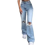 Vaqueros Mujer Anchos Pantalones Denim Cintura Alta Pierna Recta Baggy Pantalón, Light Blue, S