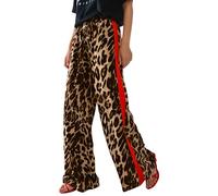 Vaqueros Mujer Cintura Alta Anchos Jeans con Estampado Leopardo Marrón Pantalones Denim de Pierna Ancha Leopardo Pantalones Baggy Casual con Bolsillos Pants de calle Estilo Hip Hop Streetwear 2025
