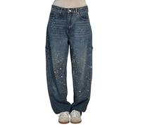 Vaqueros Mujer con Brillo Cintura Alta Baggy, 2025 Primavera Moda Pantalones Denim con Diamantes de Imitación Curvy Pantalones de Brillo Anchos Pantalones de Brillo Casual Vaqueros Rectos de Pierna