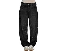 Vaqueros Mujer con Glitter Cintura Alta Vaqueros Brillantes Curvy Pantalones Largos Baggy Jeans Strass Wide Leg Pantalones de Denim Vintage Pierna Ancha Pantalones de Moda Primaveriles Ofertas 2025,