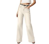 Vaqueros Mujer Pantalones Anchos Jeans Odette Wide Leg Pantalones Vaqueros Pantalón Palazzo Ropa Talla Grande Elegante Tallas Grandes Pantalon Fiesta Mujer Beige XXL