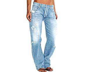 Vaqueros Mujer Push Up Jeans de Pierna Recta para Mujer Jeans de Cintura con Dobladillo Rasgado para Mujer Vaqueros Mujer Pantalon Vaquero Campana Niña (Light Blue, XS)