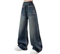 Vaqueros NiñAs-Pantalones Vaqueros Holgados para NiñAs, De Pierna Ancha, Cintura EláStica Y MúLtiples Bolsillos, Pantalones Cargo, Pantalones Vaqueros para NiñOs.