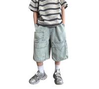 Vaqueros Oversize Niño - Pantalones Cortos Vaqueros Rectos Informales y Holgados de Trabajo con Múltiples Bolsillos para Niños