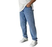 Vaqueros para Hombres Reino Unido - Pantalones de Mezclilla Azul Claro Ajuste Regular Rectos Relajados Vaqueros Elásticos Pantalones de Mezclilla de Parte Delantera Plana Vaqueros Casuales de Negocios