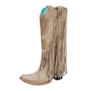 Vaqueta de Mujer Femenina PoE Fringe Cowboy Western Chunky Mid Heel Boots con Cremallera
