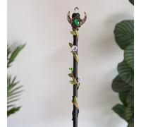 Vara mágica de bruja de 1 pieza con piedra natural irregular, luna de metal, flores y enredaderas, adecuada para cosplay, , (solo una vara mágica, sin base)