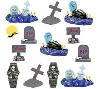 VARACL 12 figuras de lápidas en miniatura de resina para mini casa, cementerio, escena, diorama, manualidades, accesorios de decoración de pueblo de Halloween, decoraciones de pastel de cementerio de