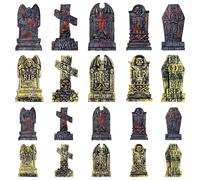 VARACL 20 piezas de lápidas en miniatura de plástico RIP lápidas para mini casa, escena de cementerio, accesorios de decoración de pueblo de Halloween, decoración de cementerio de Halloween