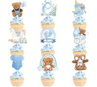 VARACL 36 piezas de decoración para cupcakes de Oh Baby para baby shower, decoración para cupcakes de niño, babero de chupete, biberón, oso, es un niño, decoración de pastel para baby shower, niños