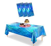 VARACL Paquete de 3 manteles desechables de plástico iridiscentes con olas del océano, manteles de mesa bajo el mar, 108 x 54 pulgadas, manteles rectangulares azules para verano, playa, piscina,
