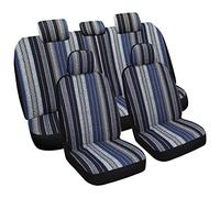 VarCozy Baja - Juego completo de fundas de asiento delantero y fundas de asiento trasero dividido para sedán, SUV, camión, funda de asiento universal tejida a rayas, transpirable, compatible con bolsa