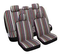 VarCozy Baja - Juego completo de fundas de asiento delantero y fundas de asiento trasero dividido para sedán, SUV, camión, funda de asiento universal tejida a rayas, transpirable, compatible con bolsa