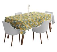 Vargottam Mantel Interior/Exterior 58X82 Pulgadas Rectángulo Mantel con Agujero De Paraguas Y Cremallera- Manteles De Patio Impermeables- Cubiertas De Mesa para Mesa De Patio Trasero - Amarillo