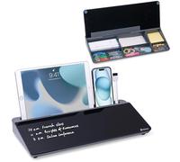 Varhomax Pizarra blanca de cristal con almacenamiento, lista de tareas pendientes de escritorio de escritorio de borrado en seco, soporte de teclado para oficina en casa y suministros escolares (gris