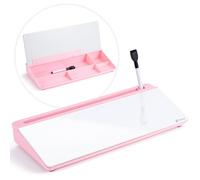 Varhomax Pizarra blanca de cristal con almacenamiento, organizador de escritorio, lista de tareas, bloc de notas, borrado en seco, pizarra blanca para el hogar, oficina y suministros escolares (rosa)
