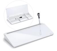 Varhomax Pizarra blanca de cristal con almacenamiento, pizarra blanca de borrado en seco, lista de tareas pendientes, soporte para teclado para el hogar, oficina y suministros escolares (blanco)