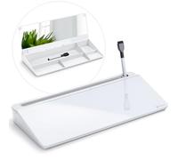 Varhomax Pizarra blanca de cristal con espejo integrado, organizador de escritorio, pizarra blanca de borrado en seco con almacenamiento, bloc de notas de lista de tareas para el hogar, oficina y