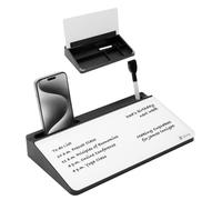 Varhomax Pizarra blanca de escritorio de cristal pequeña, pizarra blanca de escritorio de borrado en seco con organizador de almacenamiento, lista de tareas, bloc de notas para oficina, escuela y