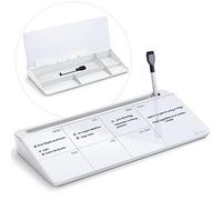 Varhomax Pizarra blanca semanal de cristal de borrado en seco, planificador de listas de tareas de escritorio, calendario con organizador de almacenamiento para el hogar y la oficina, color blanco