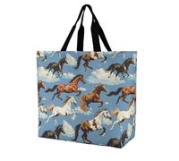 Varias carreras de caballos novedosa bolsa de hombro para mujer, bolsas de compras reutilizables y ligeras bolsas de almacenamiento de viaje