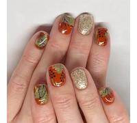 Varias uñas postizas francesas con purpurina marrón rojizo para uñas postizas con diseño de hoja de arce para un aspecto versátil. Diseño de purpurina artificial