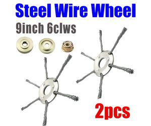 VARIEA-Pack de 2, Cabezal Desbrozador con Rueda Metálica de 9 Pulgadas y 3 Adaptadores - Cepillo Universal para Cortabordes a Eje , Herramienta contra y Óxido