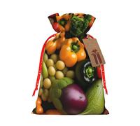 Variedad de verduras frescas con estampado de frutas, bolsa de Navidad festiva, bolsas con cordón, decoración de temporada de Navidad, regalos de regalo