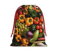 Variedad de verduras frescas, frutas, bolsas de Navidad, bolsa de almacenamiento, fiesta de cumpleaños, suministros de vacaciones, también se puede utilizar para almacenamiento diario