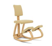 Varier Variable Plus - Silla de rodillas ergonómica con respaldo en color marrón/amarillo, diseño escandinavo, asiento activo y confort