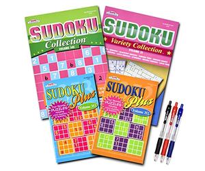 VARIETY SAVINGS Paquete de 4 rompecabezas de sudoku para adultos, con consejos y trucos, libros de rompecabezas para adultos y personas mayores, libros de actividades de estimulación cerebral para